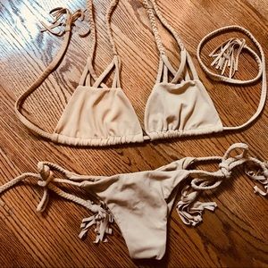 Nude Cheeky Braided Triangle Bikini Set